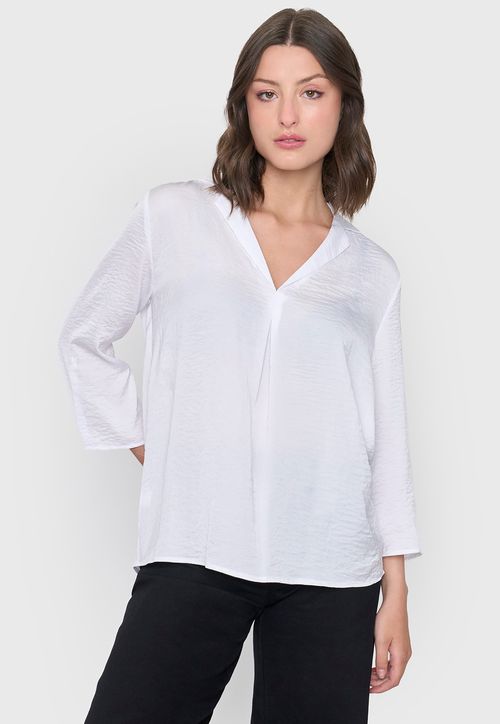 Blusa Mujer Cuello Camisero M/L Blanco