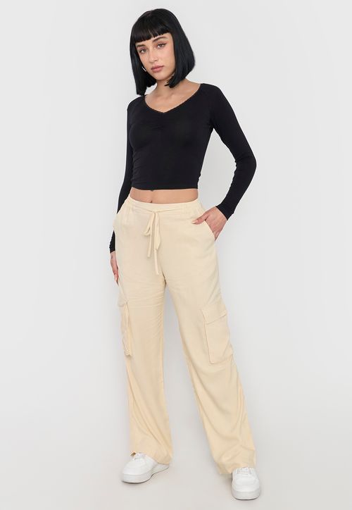 Pantalón Mujer Cargo Elasticado Beige