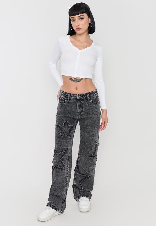 Jeans Mujer Straight Fit Noventero Gris