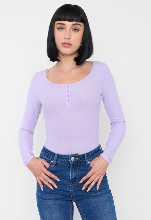Body Mujer Manga Larga Botones Lila