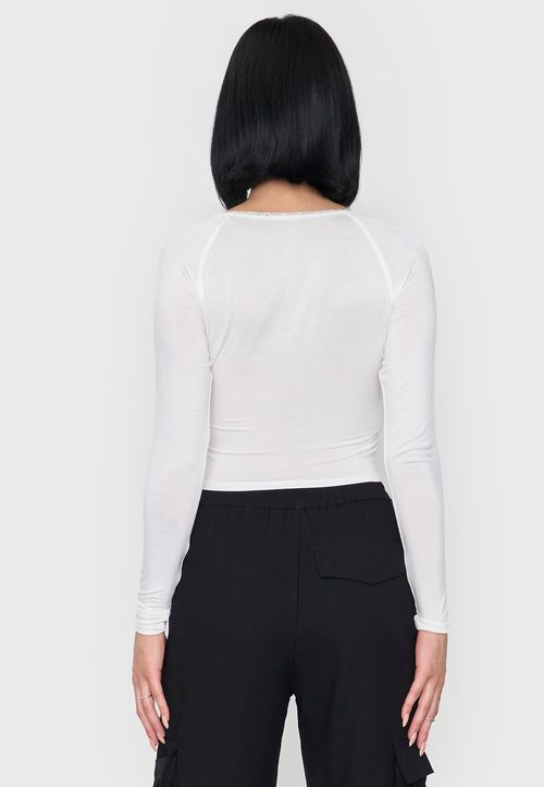 Polera Mujer Manga Larga Cuello V Blanco