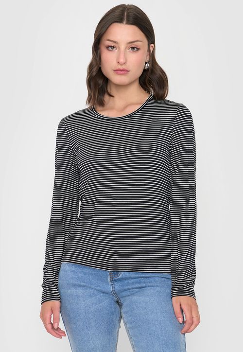 Polera Mujer Manga Larga Líneas Negro
