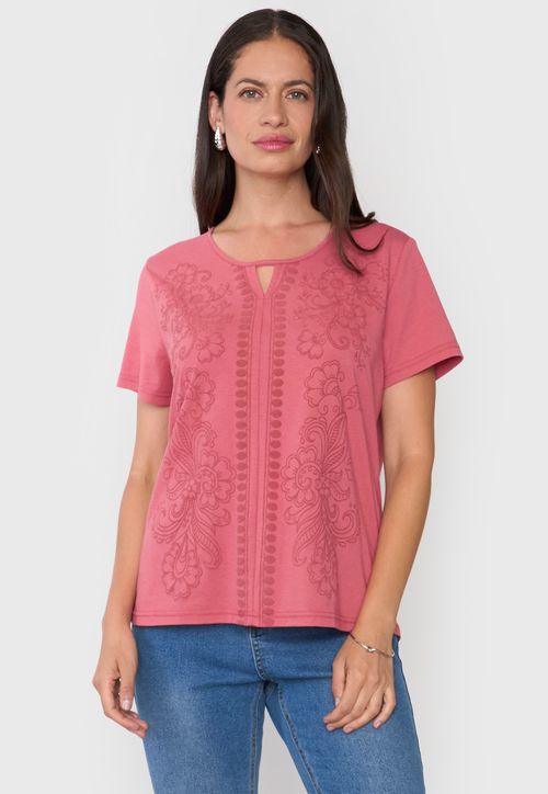 Polera Mujer Bordado Rosado