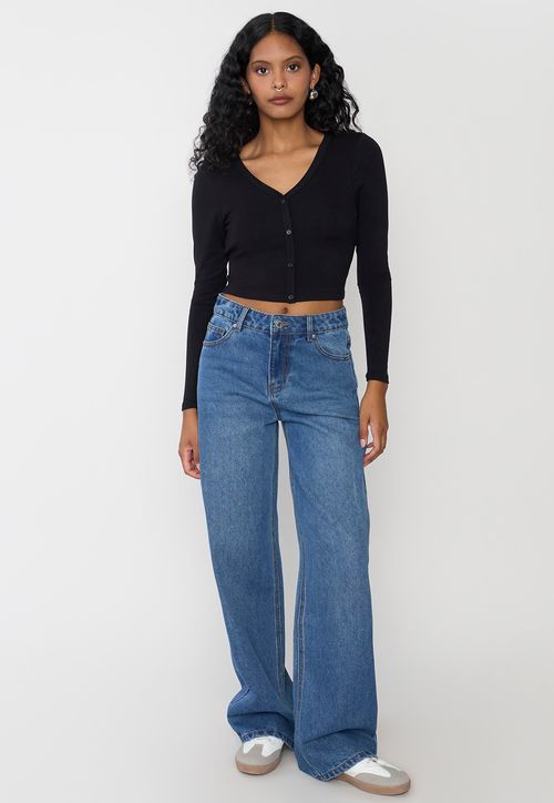 Jeans Mujer Wide Leg Fit Azul Medio