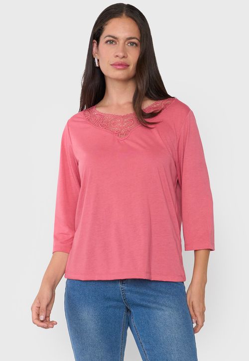 Polera Mujer Manga 3/4 Macramé Coral