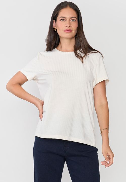 Polera Mujer Rib Básica Manga Corta Blanco