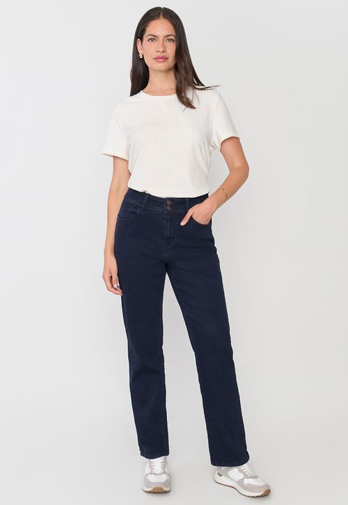 Jeans Mujer Straight Fit Azul Raw Básico
