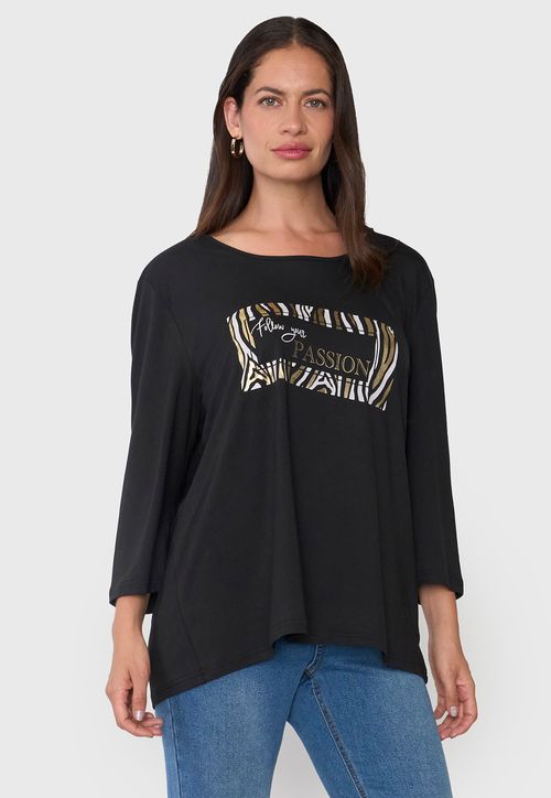 Polera Mujer Manga 3/4 Focal Print Negro