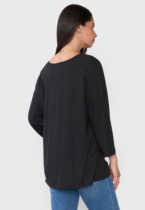 Polera Mujer Manga 3/4 Focal Print Negro