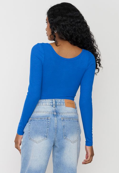 Body Mujer Manga Larga Botones Azul