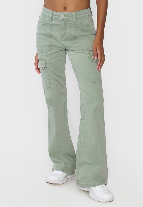 Jeans Mujer Flare Fit Cargo Verde