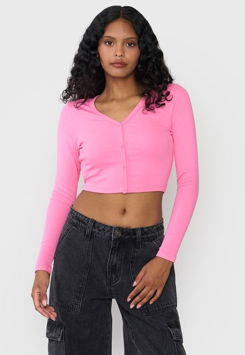 Polera Mujer Manga Larga Broches Color Rosado