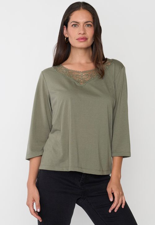Polera Mujer Manga 3/4 Macramé Verde