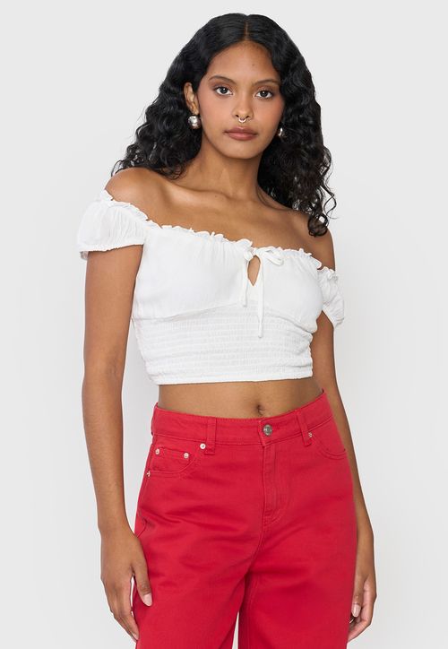 Blusa Mujer Peto Off Shoulder Amarras Blanco