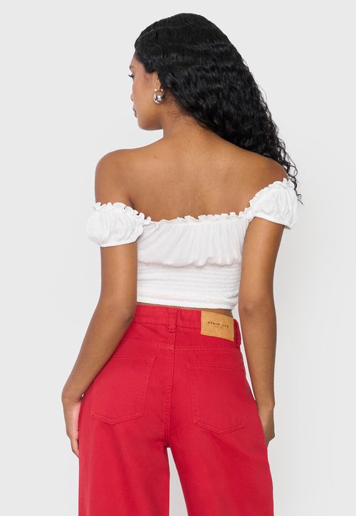 Blusa Mujer Peto Off Shoulder Amarras Blanco
