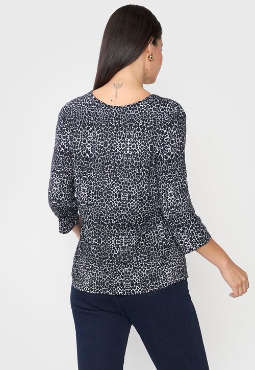 Polera Mujer Manga 3/4 Negro Focal Print