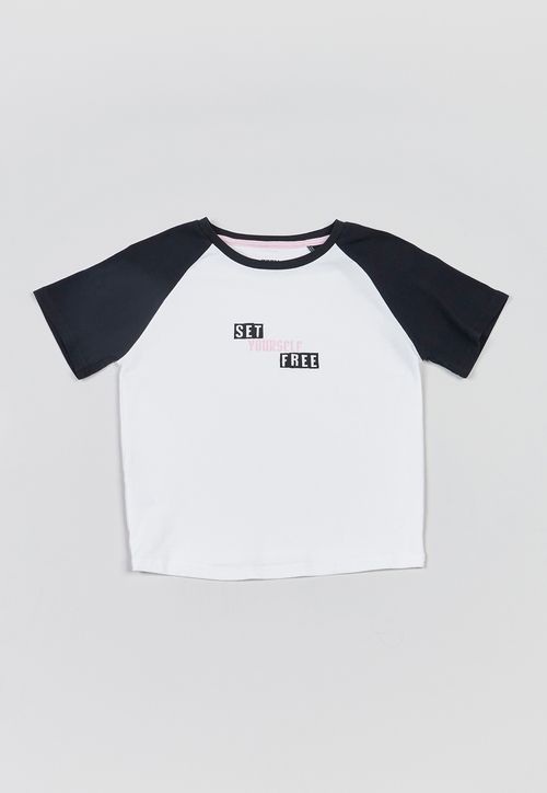 Polera Niña Teen M/C Raglan Blanco