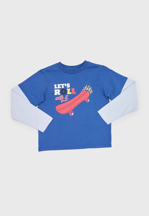 Polera Niño Kids Doble Manga Azul