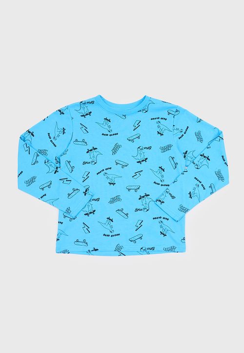 Polera Niño Kids M/L Full Print Celeste