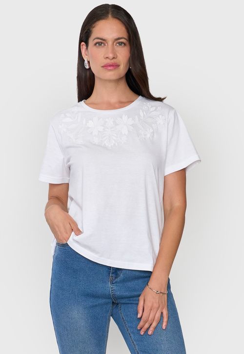 Polera Mujer Bordado Blanco