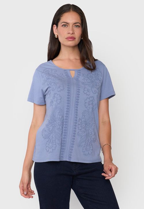 Polera Mujer Bordado Celeste