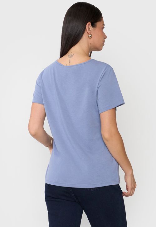 Polera Mujer Bordado Celeste