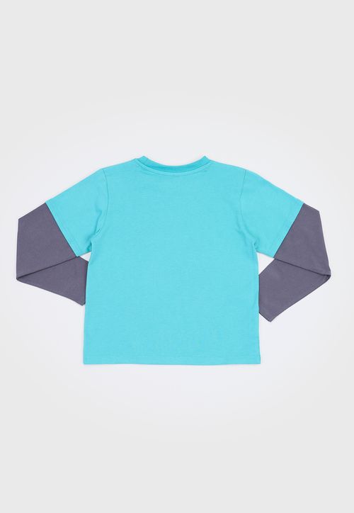 Polera Niño Kids Doble Manga Turquesa