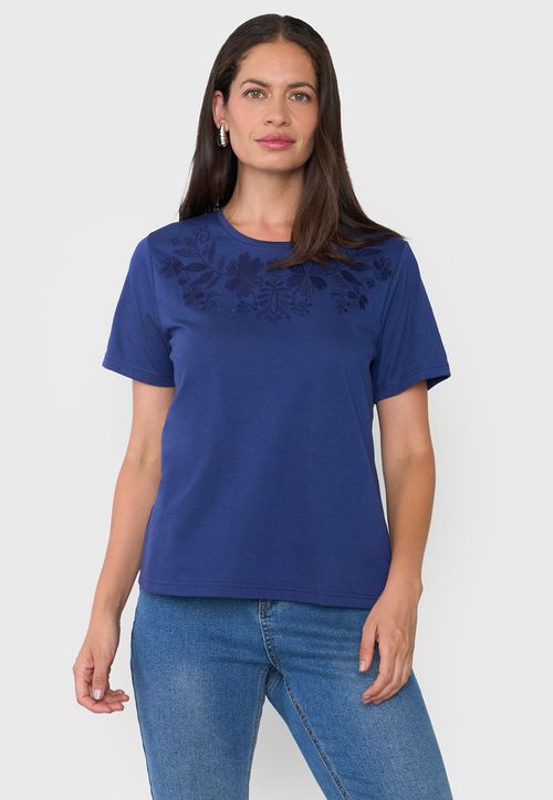 Polera Mujer Bordado Azul