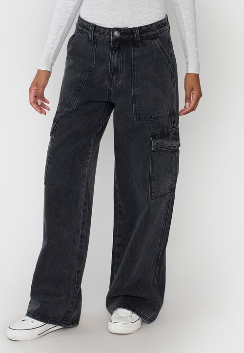 Jeans Mujer Wide Leg Fit Cargo Negro