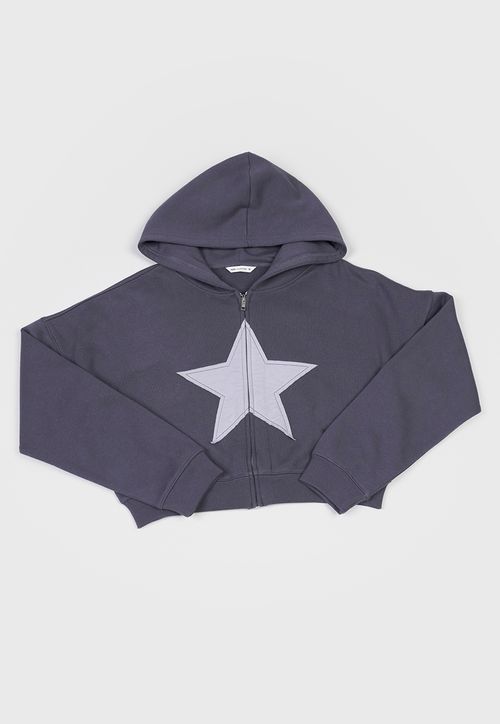 Poleron Niña Teen Full Zipper Estrella Gris