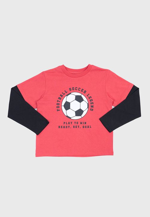 Polera Niño Kids Doble Manga Rojo