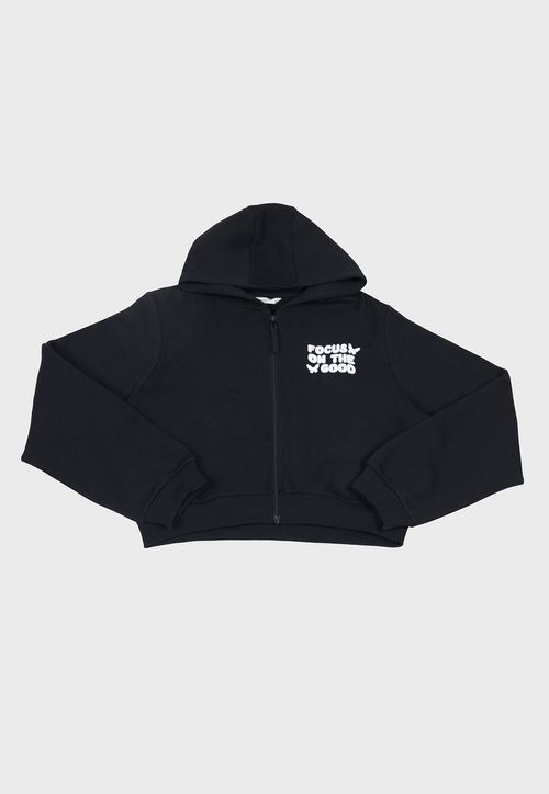 Poleron Niña Teen Full Zipper Negro