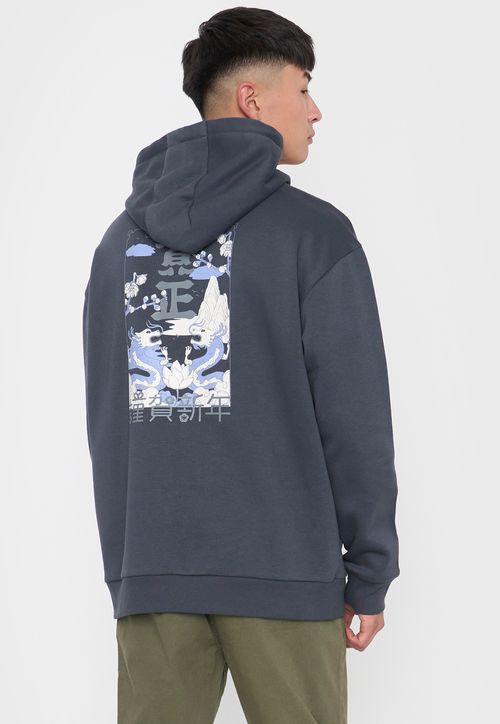 Polerón Hombre Hood Print Asiatico Azul Oscuro