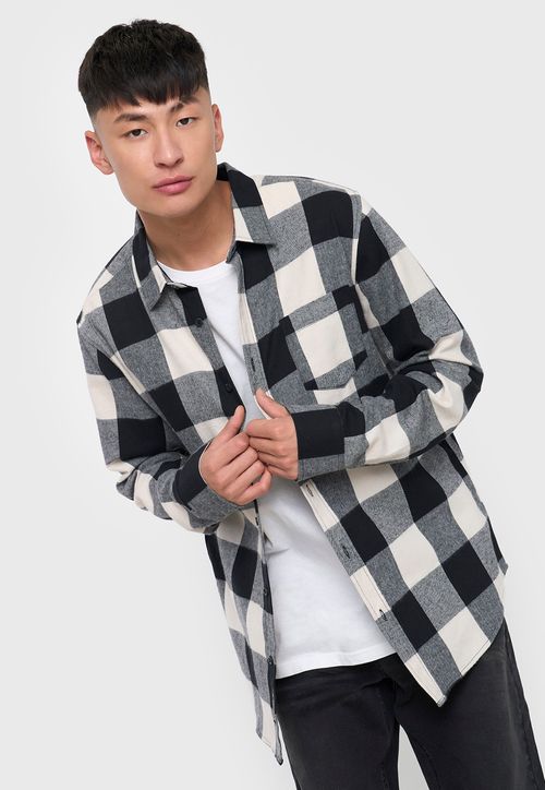 Camisa Hombre Cuadros Color Ecru