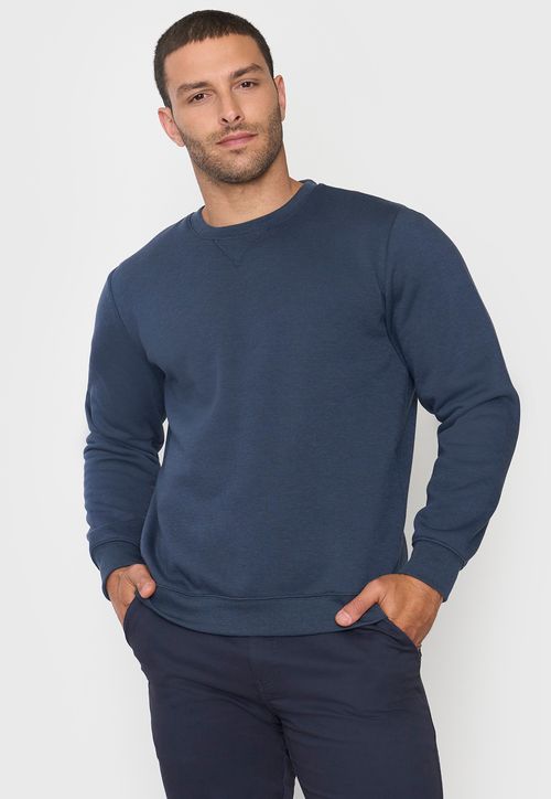Polerón Hombre R-Neck Costura Azul