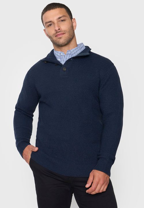 Tejido Hombre Cuello Botones Azul