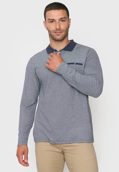 Polera Hombre Polo Piqué M/L Azul