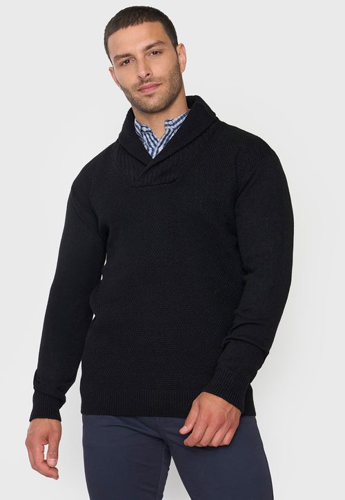 Tejido Hombre Cuello Shawl Negro