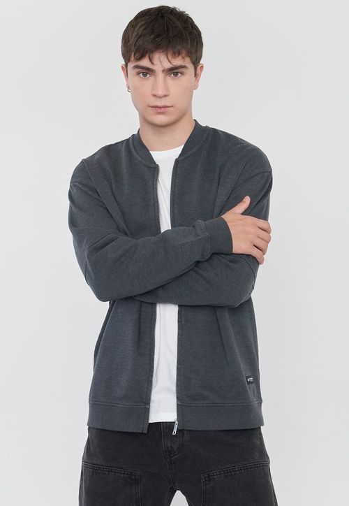 Polerón Hombre Bomber Lavado Gris