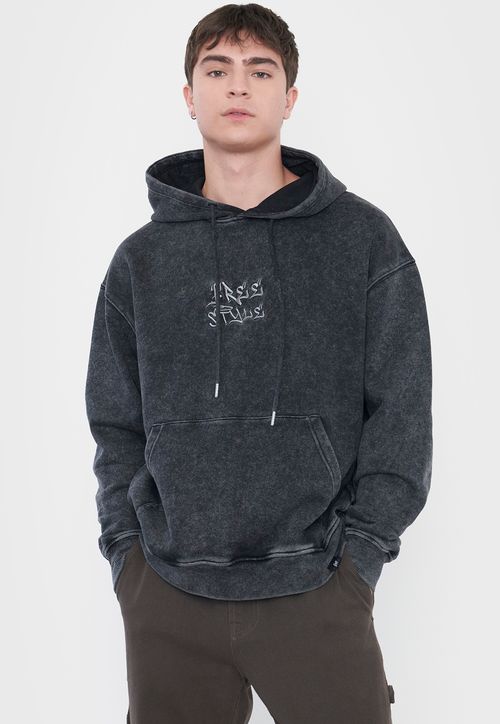 Polerón Hombre Acid Wash Bordado Negro