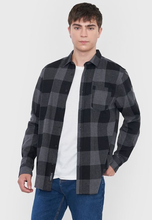 Camisa Hombre Diseño Cuadros Negro