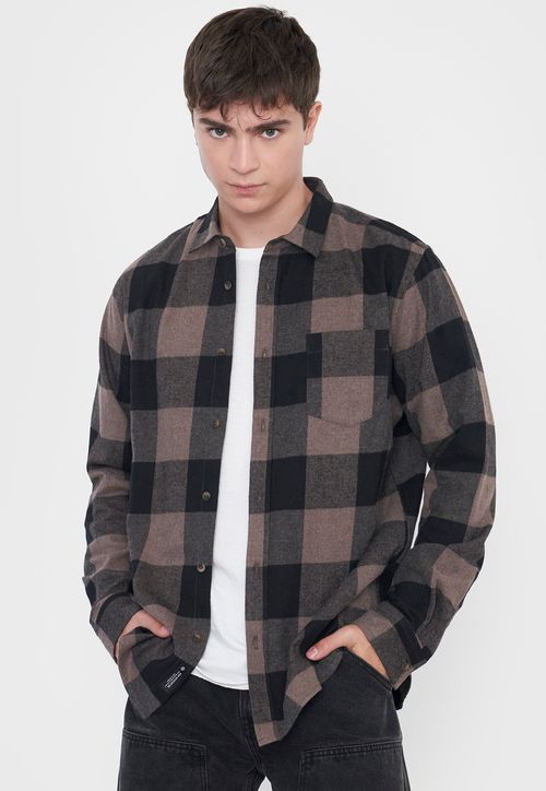 Camisa Hombre Cuadros Café