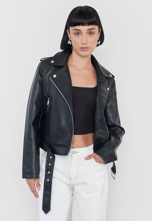 Chaqueta Mujer Biker Ecocuero Negro