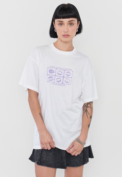Polera Mujer Oversize Manga Corta Blanco