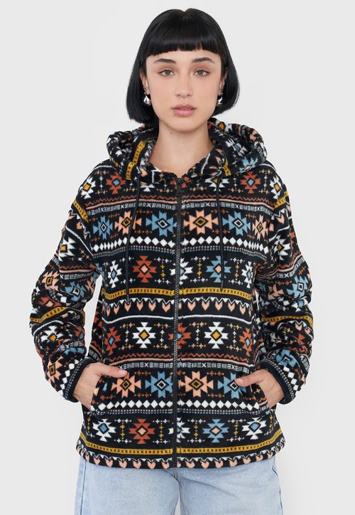 Polerón Mujer Peludo Full Print Negro Geométrico