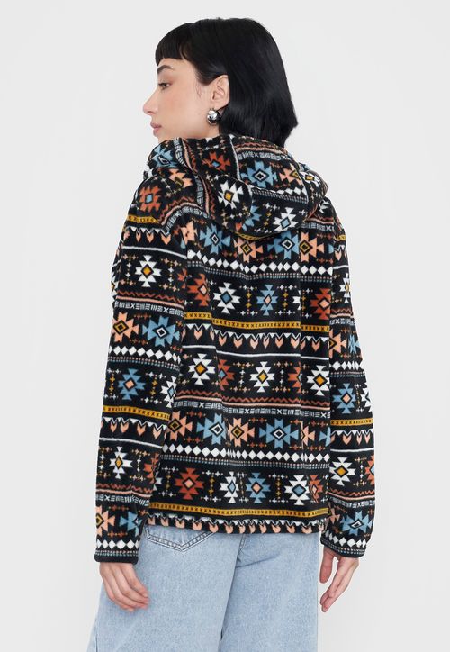 Polerón Mujer Peludo Full Print Negro Geométrico