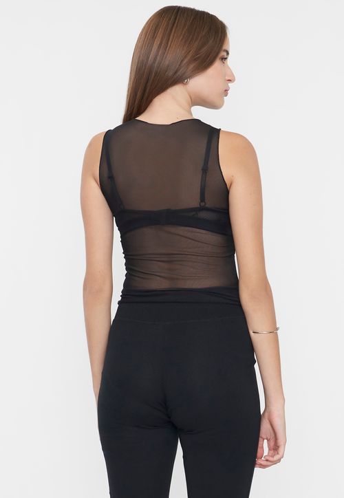Polera Mujer Malla Brillos Negro