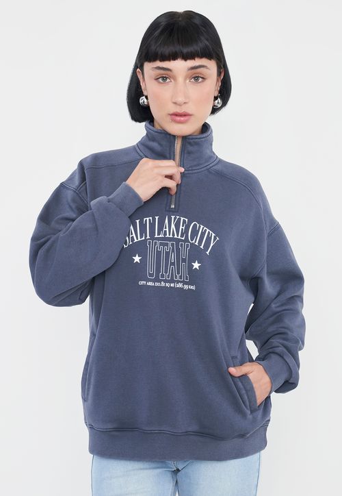 Polerón Mujer Half Zipper Gris