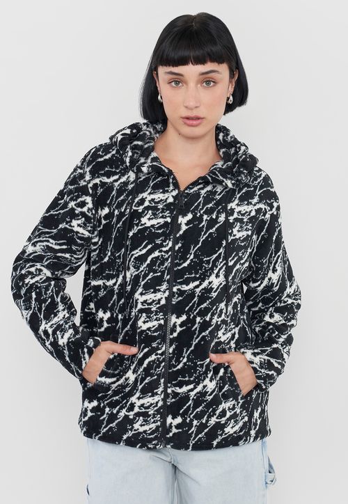 Polerón Mujer Peludo Full Print Negro