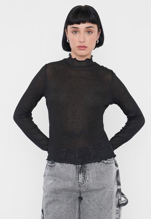 Polera Mujer Manga Larga Malla Negro